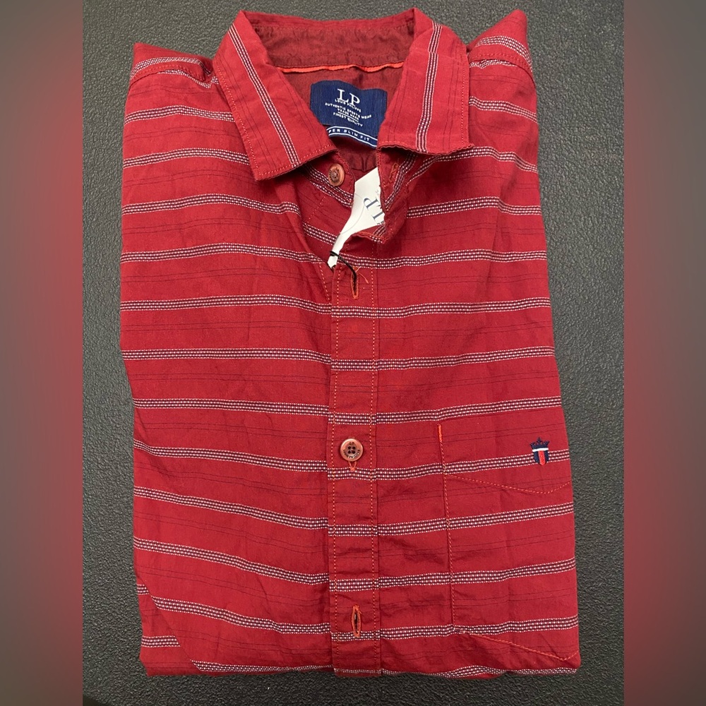 Louis Philippe Red Striped Casual Shirt for Men, Size 42